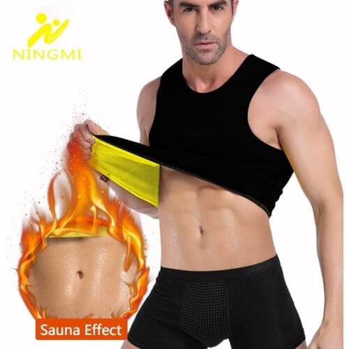 NINGMI Slimming Neoprene Sauna Suit Tummy Fat Burning Waist Trainer Fitness Mens Gym Vest Slim Waist Body Mens Compression Vest