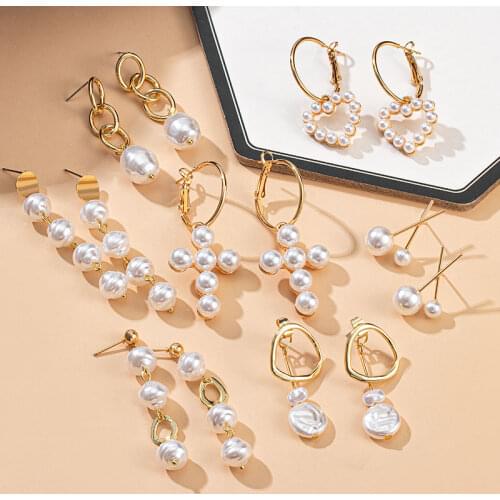 New Vintage High Imitation Baroque Pearl Drop Earrings Gold Circle Earclip Earrings for Women Golden Sweet Round Earring Jewelry