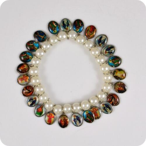 NEW Design Imitation pearls Catholic Christian Rosary Beads Bracelet SAINTS JESUS Angel Virgin Mary Religious Fashion Jewelry