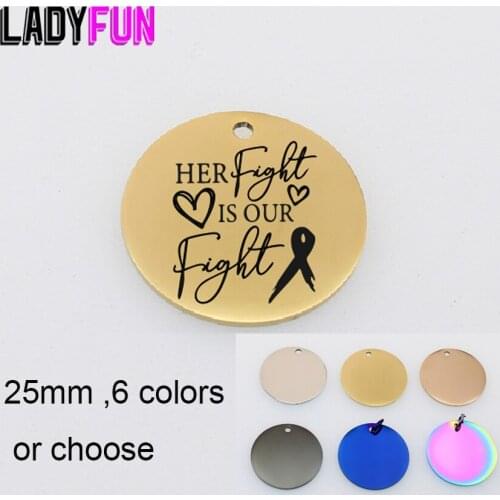 Her Fight Is Our Fight Charm Stainless Steel Breast Cancer Awareness Pink Ribbon Charms High Polish Mirror Pendant 10pcs