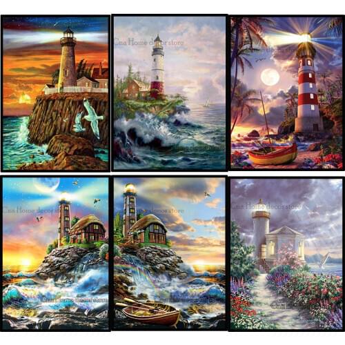 Full Sets chimney Sea scenic embroidery pattern resin mosaic 5D diy diamond painting cross stitch kits room decor wall stickers