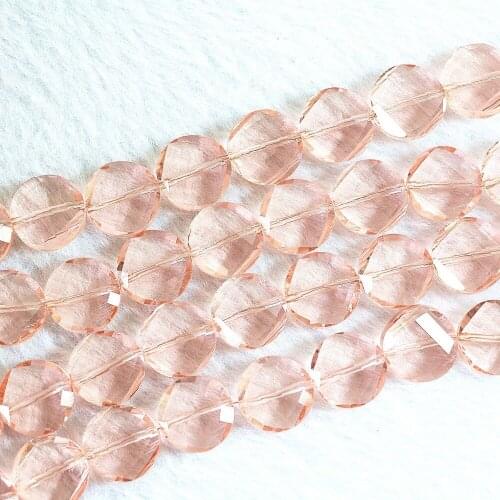 Pink crystal glass 14mm coin faceted button shape loose beads free shipping hot sale diy jewelry spacer beads 1strand/25pcs B752