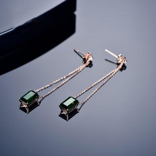 Green Tourmaline Earrings 14K Rose Gold double ear thread fashion custom female Birthday Gift Handmade high-grade jewelry