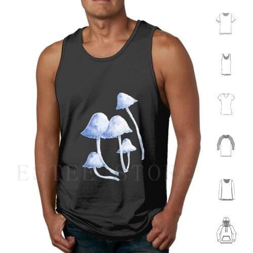 Glowing Mushrooms Tank Tops Vest Sleeveless Blue Glow In The Dark Mushroom Watercolor
