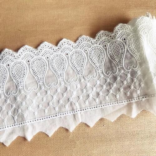 YACKALASI Cotton Lace Eyelet Embroidered Lace Fabrics Off White Vintage Swiss Cotton Voile Flower Trims Diy 11.5cm