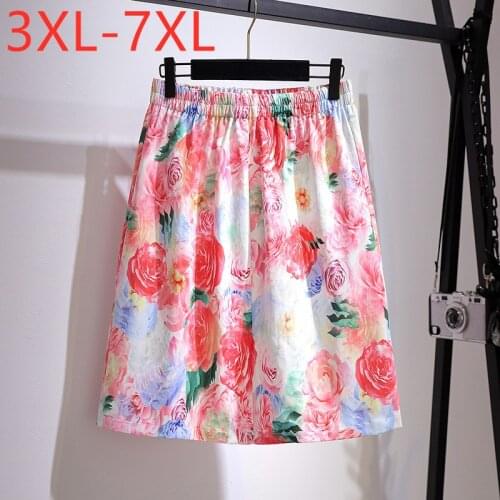 New 2021 Ladies Summer Plus Size Midi Skirt For Women Large A-line Floral Print Flower Red Pleated Skirts 3XL 4XL 5XL 6XL 7XL