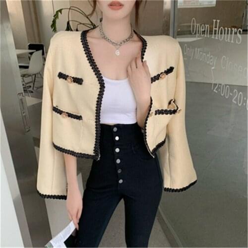 All-match 3D Woven Lace Short Knitted Cardigan Women Autumn New Korean Elegance Cropped Jacket Female Casual Straight OL Coat