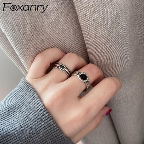 Foxanry Minimalist 925 Sterling Silver Engagement Rings for Women Vintage Punk Creative Roman Numerals Party Jewelry Gifts