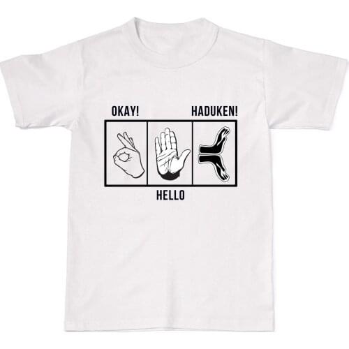 2019 Summer Fashion Casual Men O-Neck T Shirt Okay Hello Haduken Funny Gamer Geek Nerd Retro Mens Womens Cotton T-Shirt T shir