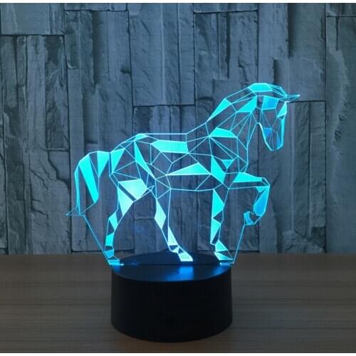 3D Horse Lamp Home Decor Bar Kids Desk 7 Colour Changing USB Cable Bedside Touch Button LED Visual Night Light Remote Control