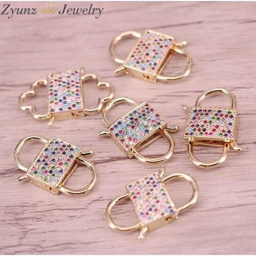 5PCS, DIY Jewelry Clasps Copper Connector Clasp Rainbow CZ Clasps Lock Carabiner For Jewelry Making Jewelry Findings Components