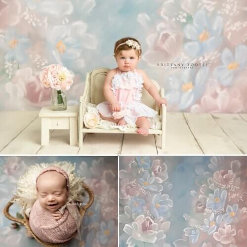 Watercolor Painting Flowers Newborn Birthday Photography Backdrop Abstract Floral Texture Portrait Background for Photo Studio