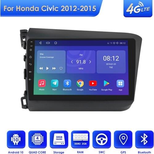 OSSURET Android 10 Car Radio For HONDA CIVIC 2012 2013 2014 2015 Autoradio Car Stereo Multimidia Video Player Navi GPS 2 Din