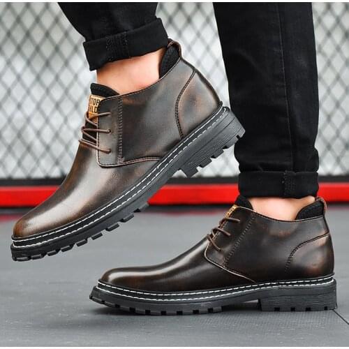 Mens genuine Leather boots chelsea boots lace up fashion top quality Mens Ankle boots Brand handmade Shoes for men