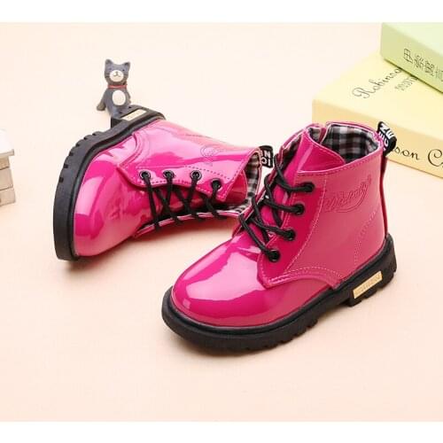 New Children Shoes Boots for Children Size 21-37 Martin Boots for Girl PU Leather Waterproof Winter Kids Snow Shoes Girls Boots