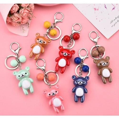 Fashion Acrylic Gradient Animal Keychain Cute Bear Bag Accessories Car Pendant Keyring Bead Key Chain Jewelry