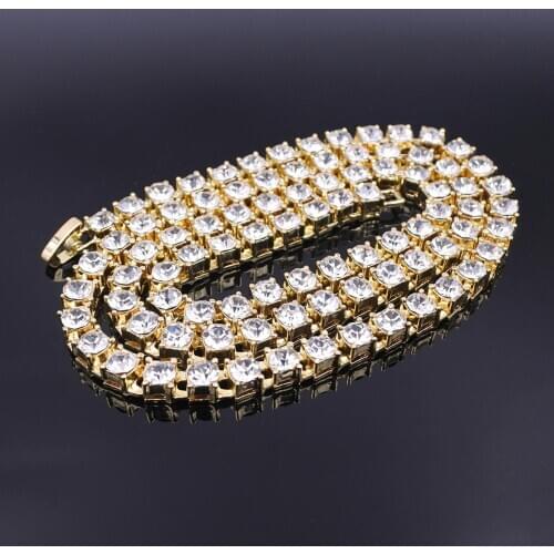 1 row tennis chain mens hiphop necklace rapper rock roll style gold color 6mm big size wide iced bling crystal fashion jewelry