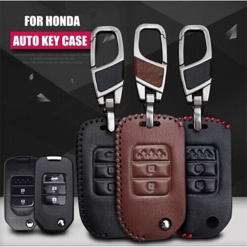 Genuine Leather Key Chain Ring Cover Case Holder/Key Pack Cover Accessories For Honda Accord/Civic/CRV/Spirior Folding Key