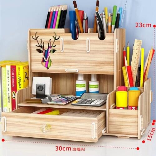 Pen Holder Desk Organizer Pencil Holder Receiving Box Desktop Penholder Office Desk Organizer Storage Rack Supplies Wood