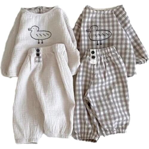 Japanese & Korean Children Clothing Kids Clothes 2PCS T-Shirt+Linen Pants Toddler Boys Girls Baby Spring Casual Outfits Set Tops
