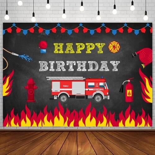 Avezano Happy Birthday Backdrop Fire Truck Fire Extinguisher Newborn Boy Background Photography Studio Photocall Photozone Decor