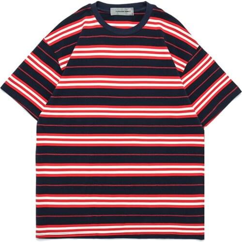 Summer Men Sriped Short Sleeve Women T shirt Web Celebrity Couples High Street Fashion Hong Kong Half Sleeve INS Tos Tee