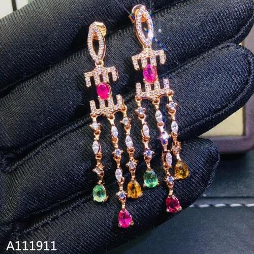 KJJEAXCMY fine jewelry 925 sterling silver inlaid Natural Tourmaline Fine ladies earrings trendy support detection noble