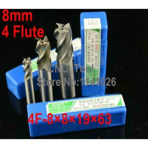 Free shipping 5pcs 8.0mm 4 Flute HSS & Extended Aluminium End Mill Cutter CNC Bit Milling Machinery tools Cutting tools