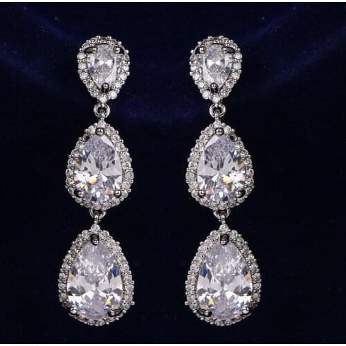 KSRA Trendy Cubic Zirconia Teardrop Earrings For Women Minimalist Statement Wedding Earrings Brides Vintage Jewelry Prom