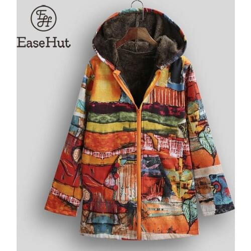 EaseHut Vintage Winter Women Jacket 4XL 5XL Plus Size Hooded Long Sleeve Casual Outwear Spring Female Cotton Linen Overcoat