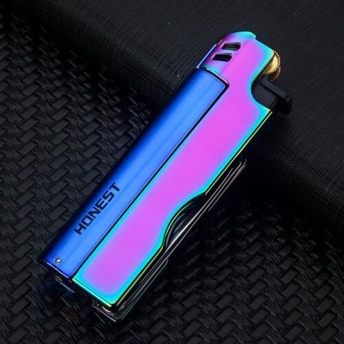 Metal Grinding Wheel Open Flame Pipe Multi-function Lighter with Ventilation Box Gifts Inclined Fire Trendy Mens Personalized