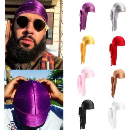 Fashion Mens Satin Durags Bandanna Turban Wigs Pirate Hat Men Silky Durag Headwear Headband