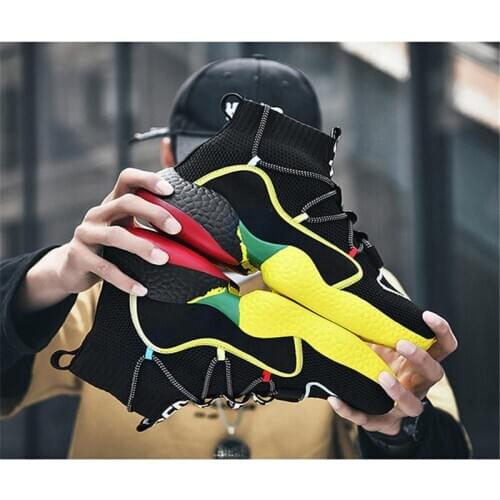 Hip-Hop Color Soles Mesh Socks Sneakers Men Street Style Trend High Top Men Socks Shoes Big Size 48 Knitting Running Shoes Men