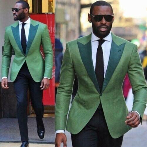 Mint Green Mens Suit Hot Selling One Button Peaked Lapel Groom Wedding Prom Party Dinner Tuxedos Custom Made 2 Pieces