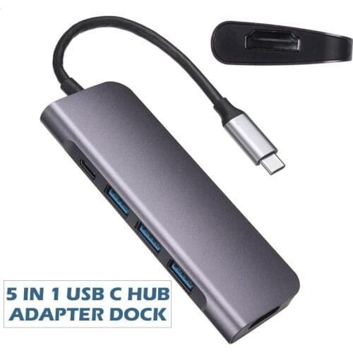 New Arrival 5-in-1 Hub Type-C Male To Multi USB 3.0 Hub Adapter Durable Laptop HDMI-compatible Adapters Dock For Macbook Pro