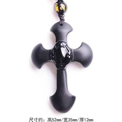 The new light spot new natural matte pendant Obsidian Cross Necklace Korean blessing