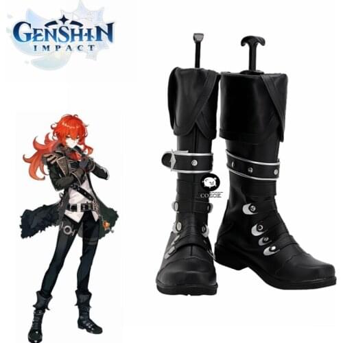 Genshin Impact Diluc Ragnvindr Cosplay Shoes PU Leather Shoes Custom Made Halloween Carnival Boots Cosplay