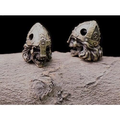 Original Nordic Samurai Skull Helmet Handmade Knife Beads Pendant Outdoor EDC Copper Paracord Beads