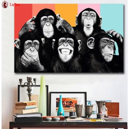 Full square round drill set Modern Cute Animal Wall Art Funny Chimps diy diamond painting 5d diamond mazayka embroidery