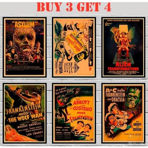 Vintage Horror Film Poster Retro Kraftpaper Poster Art Painting Fancy Wall Sticker 42X30cm