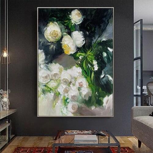 Hand Painted Canvas Painting Wall Art Abstract Flower Oil Painting Home Decoration Artist Painted Living Room Wall Decor Unfram
