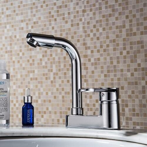 Double Hole Single Handle Basin Faucet Hot And Cold Water Zinc Alloy Faucet 360 Rotatable Head Washbasin Tap