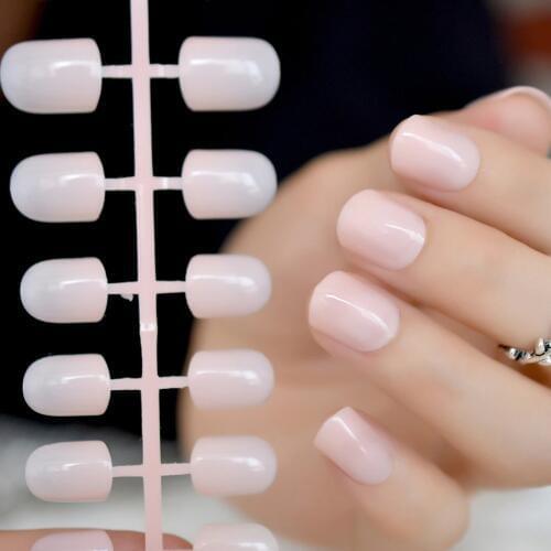 Super Nude Clear Fake Nails Short Square Natural Nail Art Kit DIY Manicure Tips False Tips 24 count on nail tree