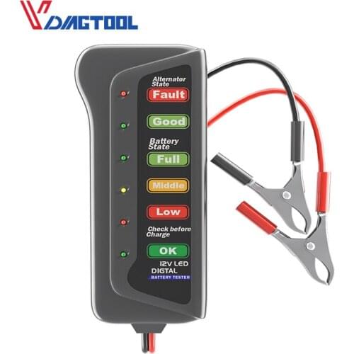 VDIAGTOOL Mini Car Battery Tester 12V Digital Automotive Test 6 LED Lights Display Car Tester Auto Tool Portable Battery Tester