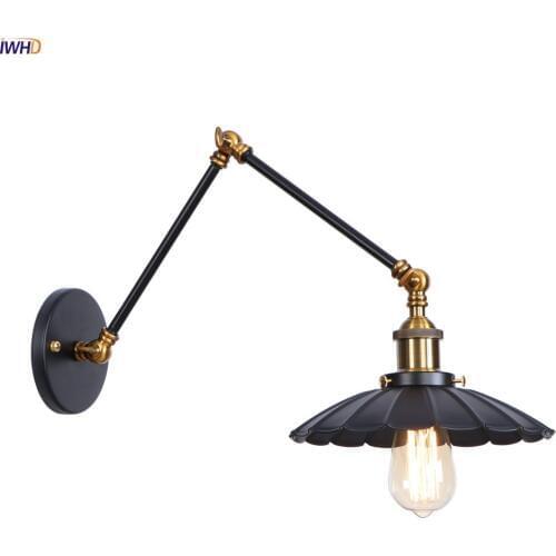 IWHD Loft Retro Vintage Wall Lights Fixtures Black Industrial Adjustable Swing Long Arm Wall Lamp Sconces Edison Style Lighting