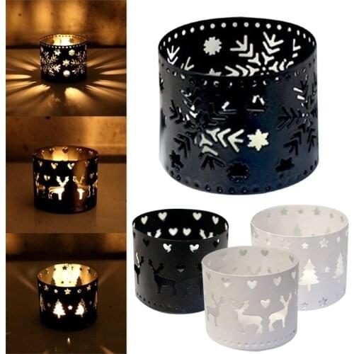 Vintage Christmas Candle Holder Iron Hollow Snowflake Tree Deer Home Party Decoration Candle Stand Table Decoration