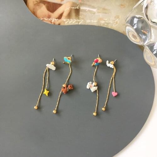 Japanese cute little animal bear earrings girl love bow stud earrings long earrings