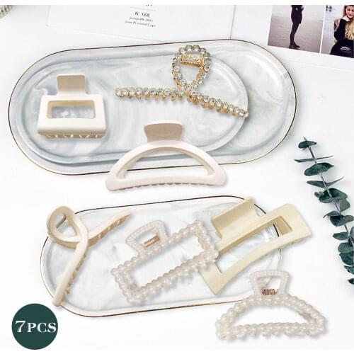 7PCS Hair Claw Clips Non-slip Vintage White Hairclaws Barrette Jaw Clamps for Women Ladies Girls Hair Styling Accessories