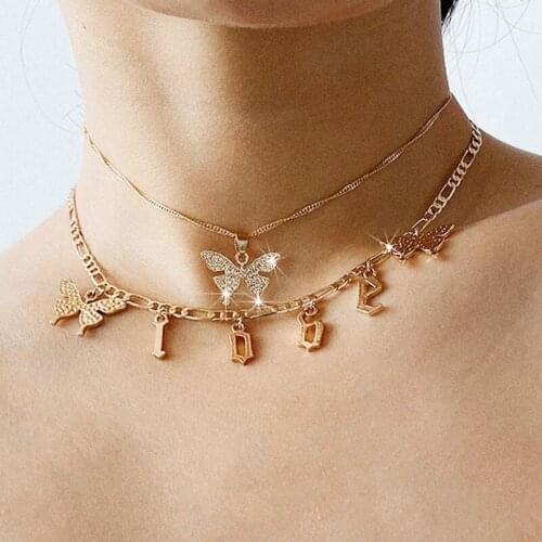 2 Pcs Simple Style Cute Animal Butterfly Clavicle Chain Jewelry for Women Butterfly Choker Necklaces 2 Color Charms Bijoux Femme