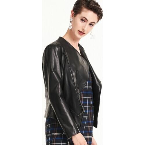 Womens 2020 Korean street clothing genuine leather short sheepskin motorcycle jacket